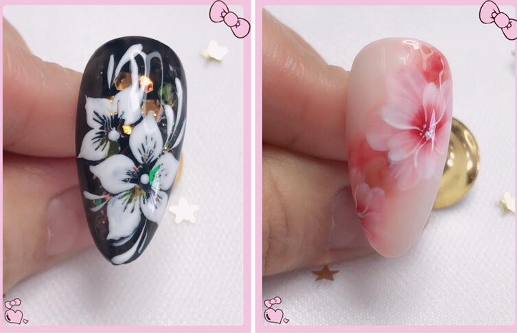 廣西美甲學校作品分享：手繪花朵美甲