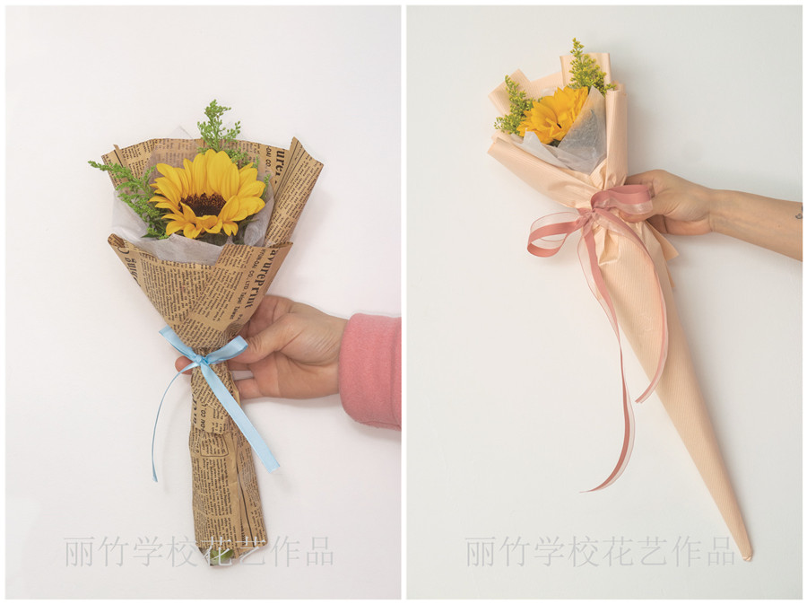小花束的包扎教程，南寧花藝學校準備好了