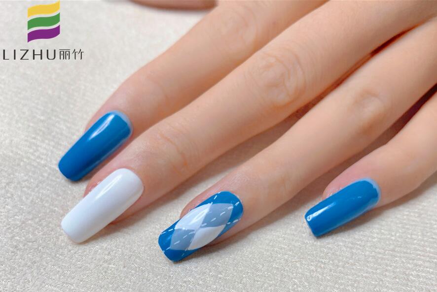 藍色格紋美甲，廣西美甲教學(xué)作品