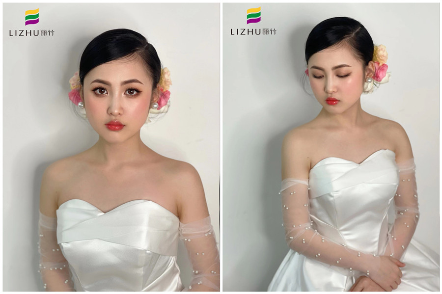 簡約鮮花新娘妝容，廣西化妝學校新娘妝作品