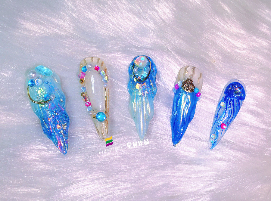 美人魚美甲、泡泡美甲、玫瑰雕花美甲 |  南寧美甲短期培訓(xùn)班作品