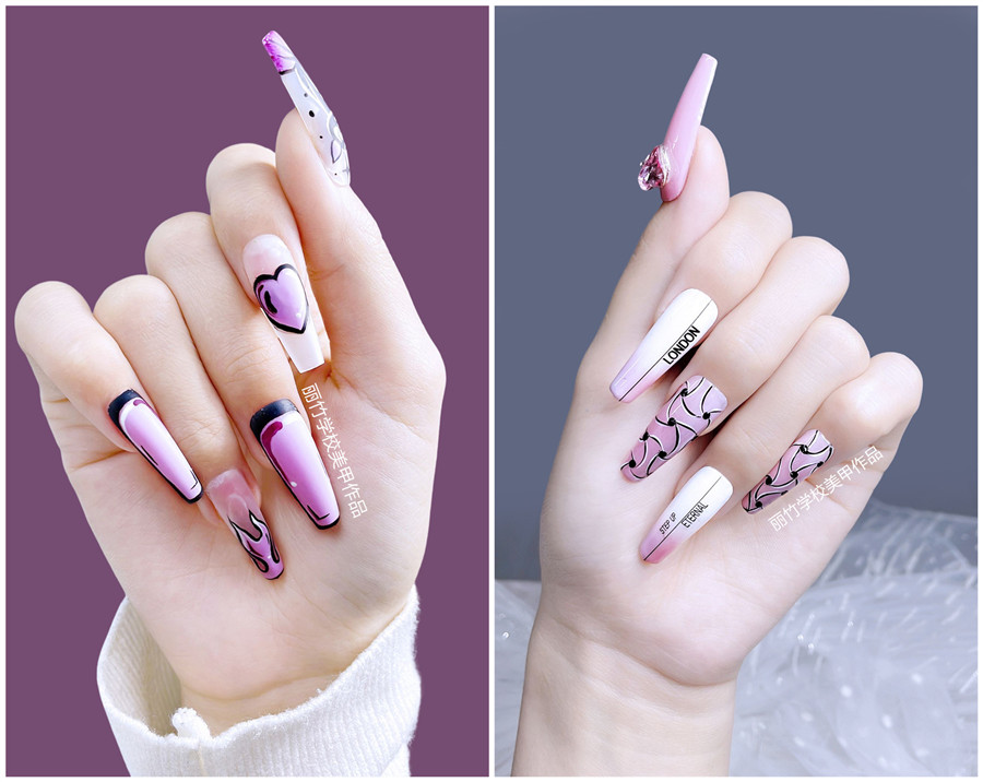 紫色系美甲，南寧學(xué)美甲技術(shù)學(xué)員作品