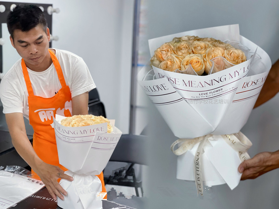 制作圓形玫瑰花束教程，零基礎(chǔ)學(xué)花藝培訓(xùn)