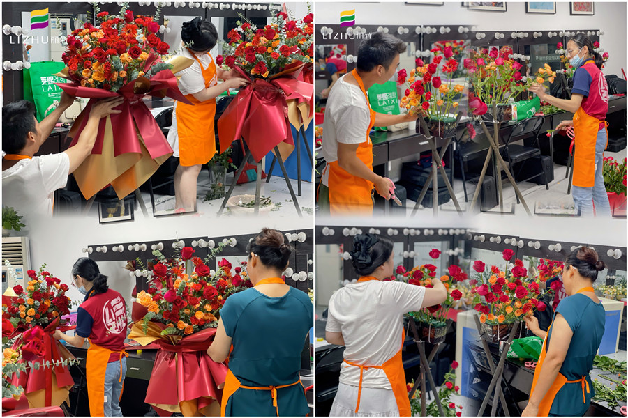 玫瑰開業(yè)花籃制作，廣西插花師學校學員作品