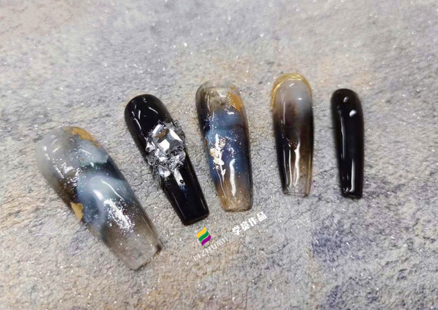 大理石暈染飾品美甲 | 零基礎學美甲暈染