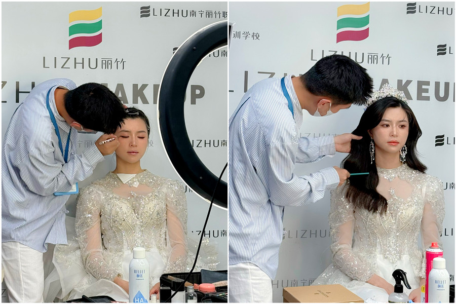 韓式披發(fā)新娘課堂，廣西新娘化妝學校手法示范