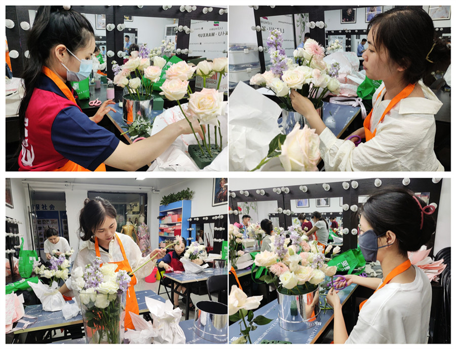 白玫瑰抱抱桶練習(xí)，廣西婚慶花藝設(shè)計(jì)培訓(xùn)課堂