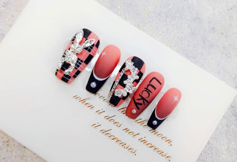 飾品棋盤美甲，廣西美甲課堂隨拍