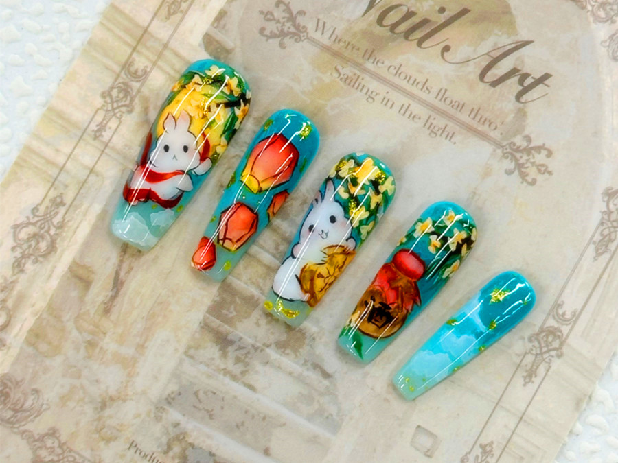 中秋兔子美甲，南寧美甲造型技術(shù)學(xué)校作品