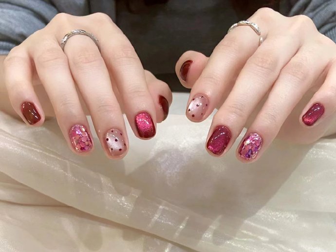 適合春天的紅色美甲，廣西美甲造型培訓(xùn)收集