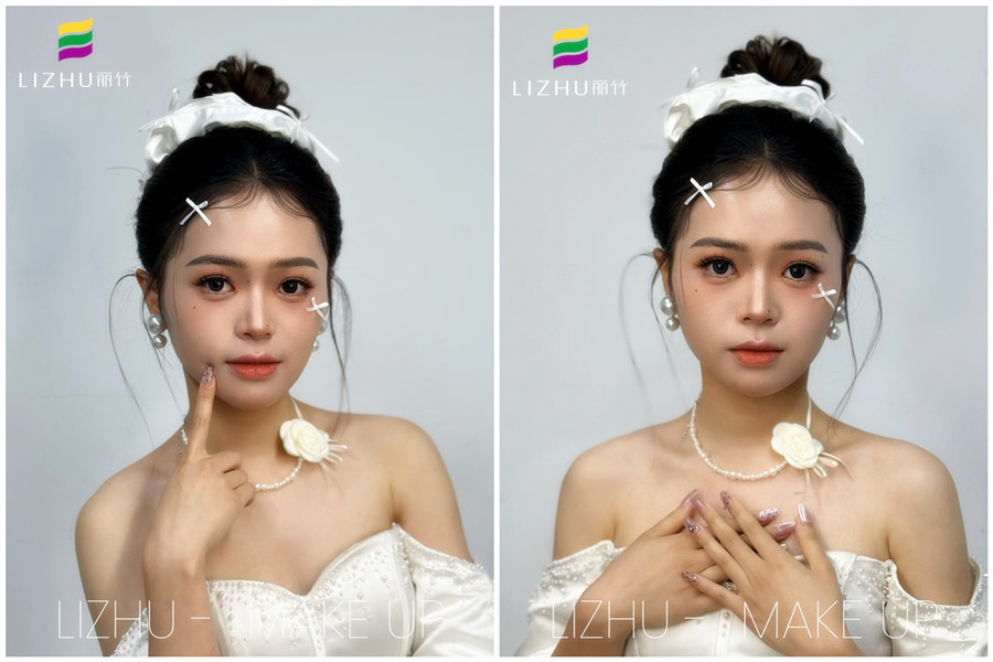 韓系甜美丸子頭新娘，廣西化妝培訓(xùn)高彩