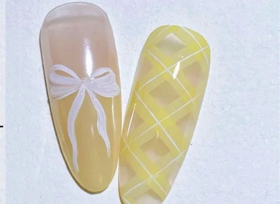 格紋蝴蝶結(jié)美甲教程，南寧美甲進(jìn)修整理