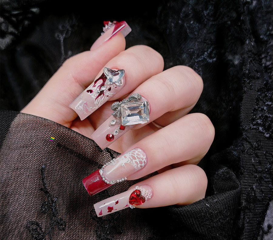 紅色蕾絲新年美甲，美甲從零開始學