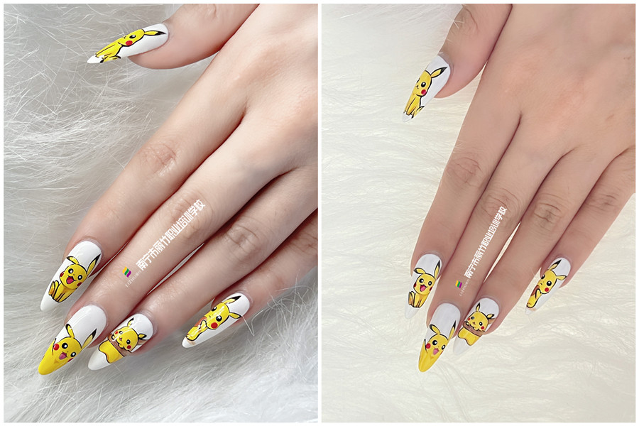 水彩比卡丘美甲，0基礎(chǔ)學(xué)美甲作品